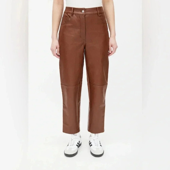 Aritzia Wilfred Free Oracle Pants High Rise Leather straight balloon leg brown - Picture 1 of 16